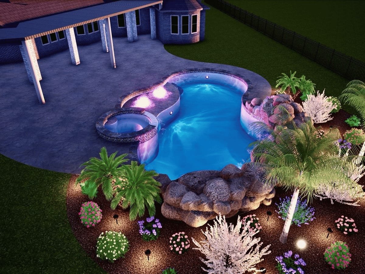 Custom pool design planned around a Houston home and backyard